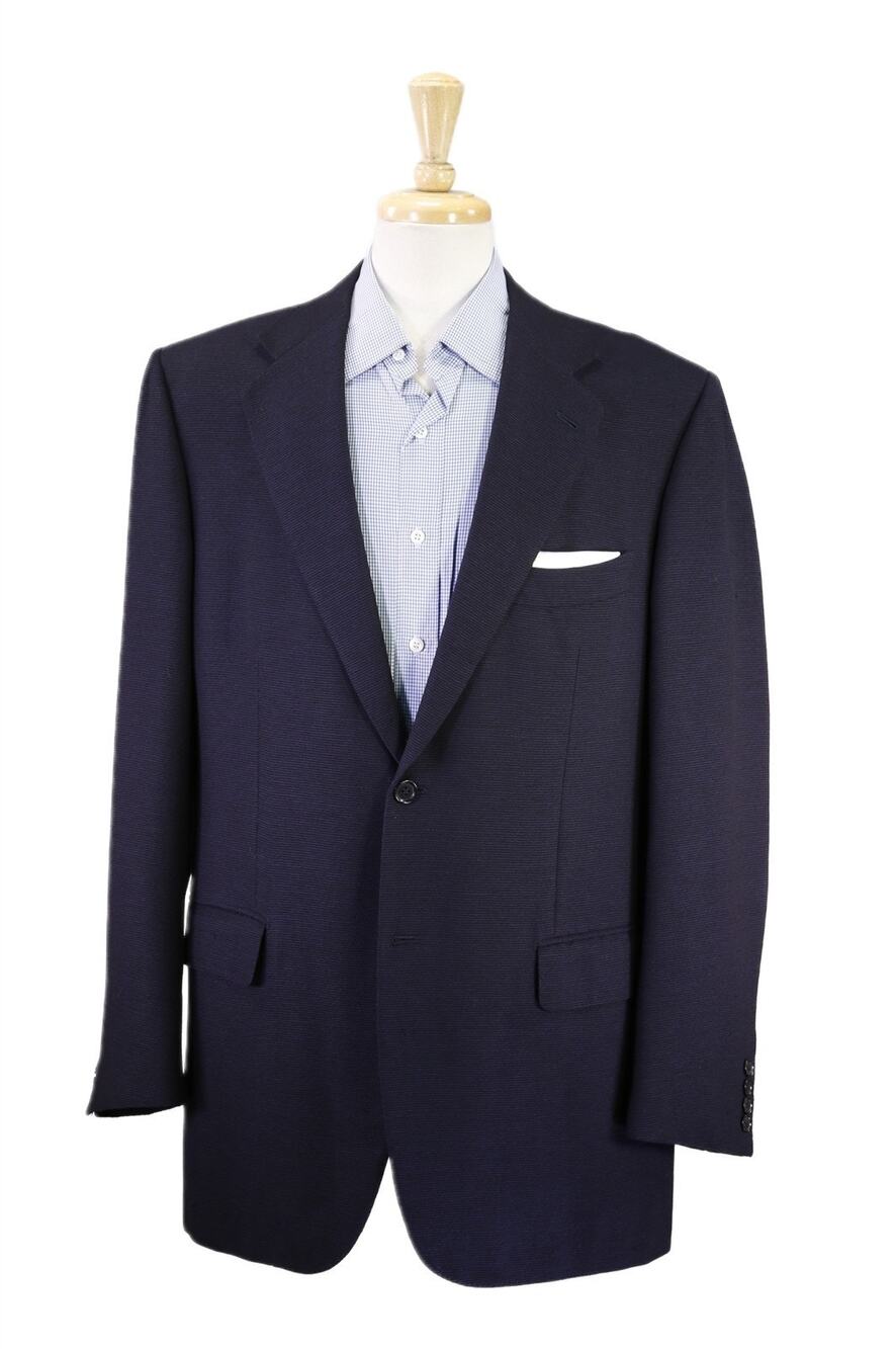 Luciano Barbera Navy Blue Knit Woven Wool 2-Btn Sportcoat Blazer 44L
